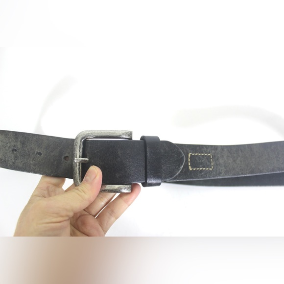 Vintage Distressed Thick Soft Charcoal Grey Leather Belt with Silver Buckle - Picture 7 of 9
